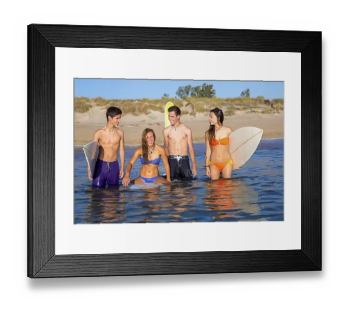 Framed Print : Happy beautiful teen surfers talking enjoying on beach shore smiling Framed Print : Happy beautiful teen surfers talking enjoying on beach shore smiling
