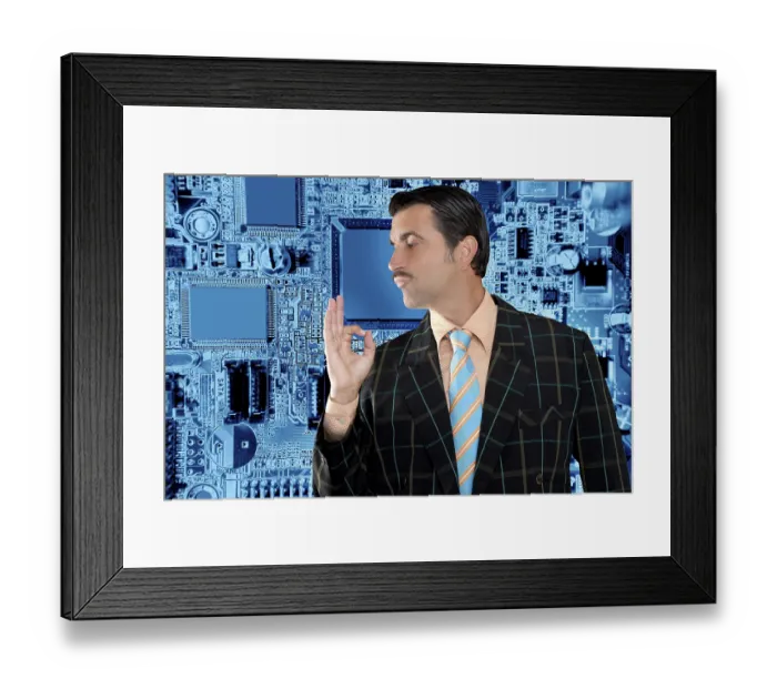 Framed Print : Salesperson man from electronics business with hand ok gesture hand Framed Print : Salesperson man from electronics business with hand ok gesture hand