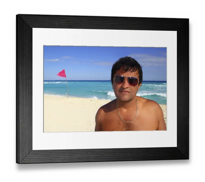 Framed Print : Mexican latin tourist humor suspicios guy in caribbean beach vacation