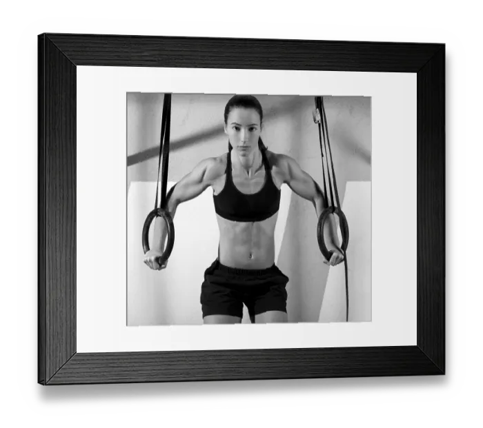 Framed Print : Crossfit dip ring woman workout at gym dipping exercise Framed Print : Crossfit dip ring woman workout at gym dipping exercise