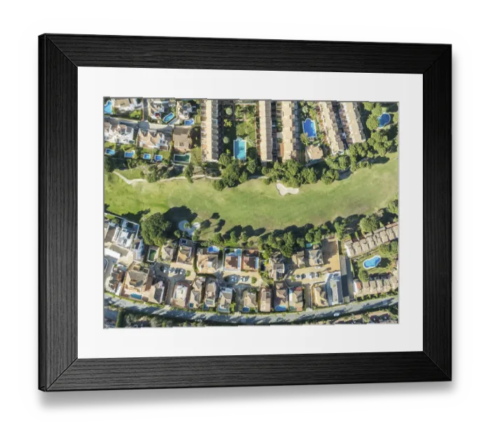 Framed Print : Fairway framed by housing estates at the Islantilla Golf Resort Framed Print : Fairway framed by housing estates at the Islantilla Golf Resort