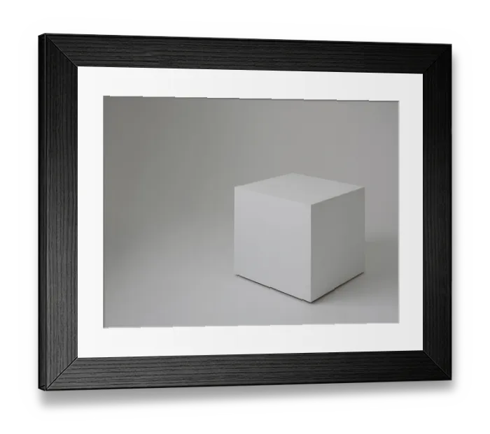 Framed Print : White cube, isolate on light background