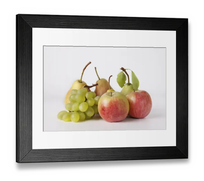 Framed Print : Apples, pears and grapes on a white background