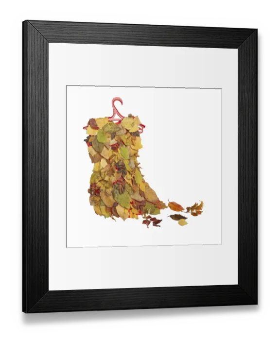 Framed Print : Dress made of autumn leaves, on a white background Framed Print : Dress made of autumn leaves, on a white background