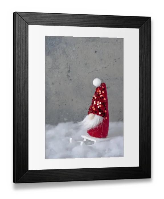 Framed Print : Santa Claus toy on a white wooden sleigh Framed Print : Santa Claus toy on a white wooden sleigh