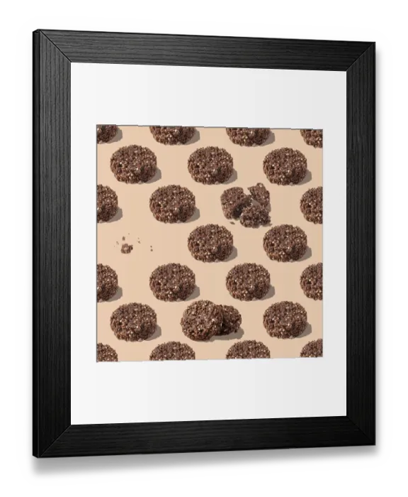 Framed Print : Sweets made of cereals and chocolate on a beige background