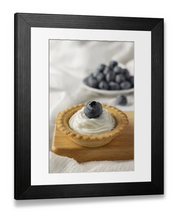 Framed Print : One tartlet with cream and blueberries Framed Print : One tartlet with cream and blueberries