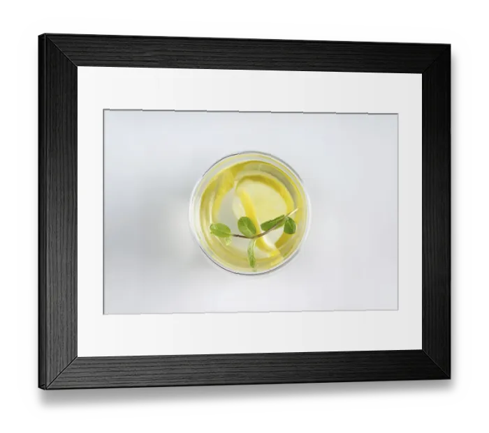 Framed Print : A glass of water, lemon and mint