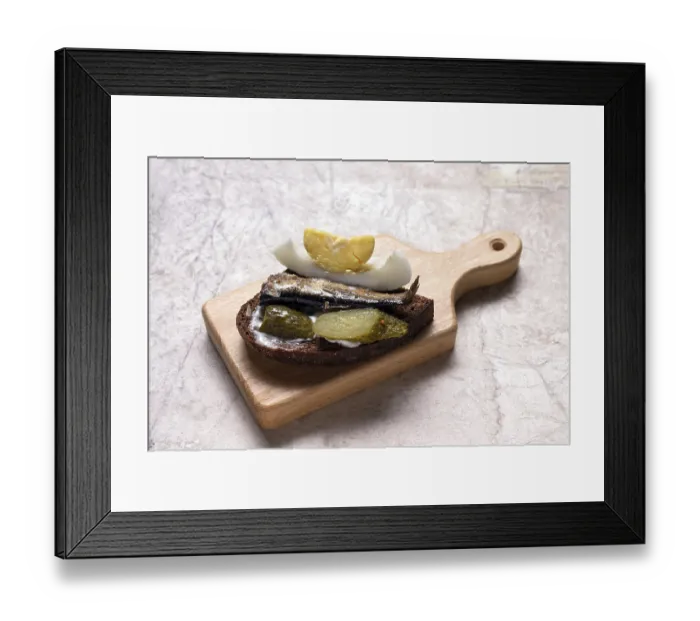 Framed Print : Sandwich with smoked saury on whole grain bread