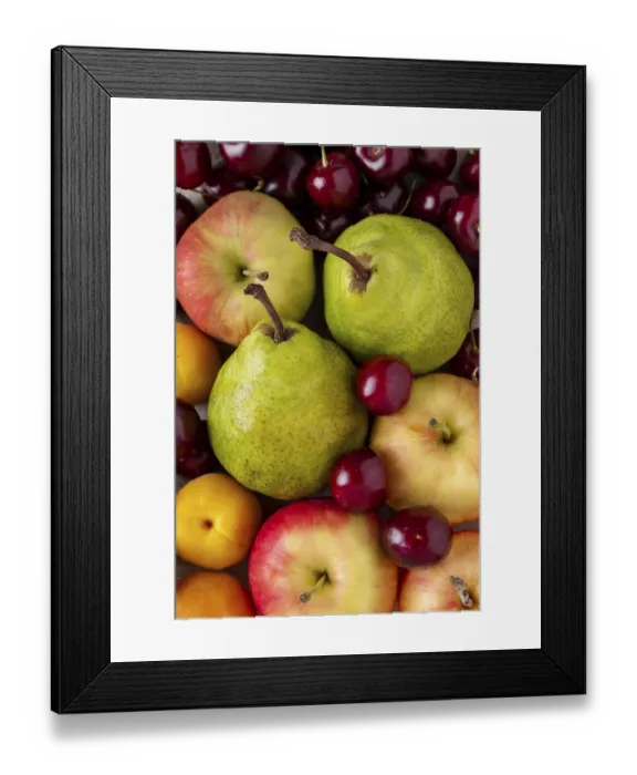 Framed Print : Pears, apples, apricots, cherries, fruits close-up Framed Print : Pears, apples, apricots, cherries, fruits close-up