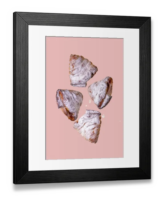 Framed Print : Homemade buns with jam, sprinkled with powdered sugar Framed Print : Homemade buns with jam, sprinkled with powdered sugar