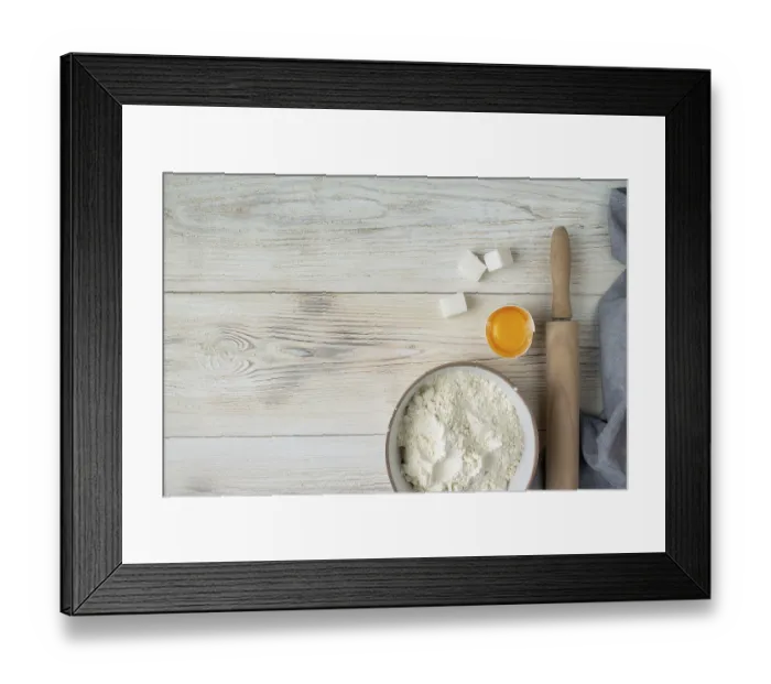 Framed Print : Flour, rolling pin, egg, sugar