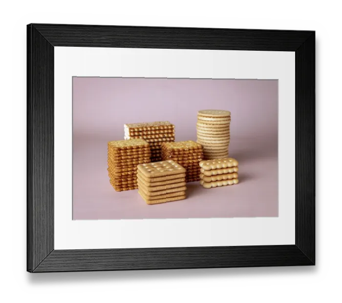 Framed Print : Stacks of cookies on a pink background selective focus Framed Print : Stacks of cookies on a pink background selective focus