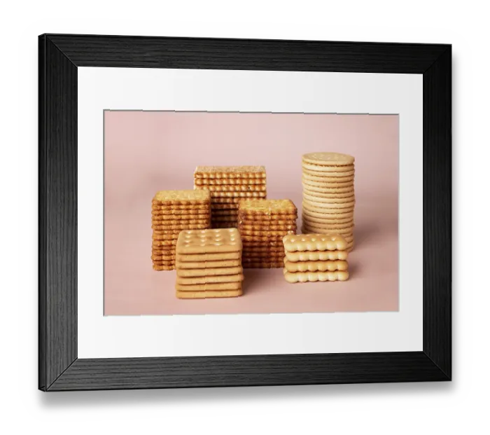 Framed Print : Stacks of cookies on a pink background Framed Print : Stacks of cookies on a pink background