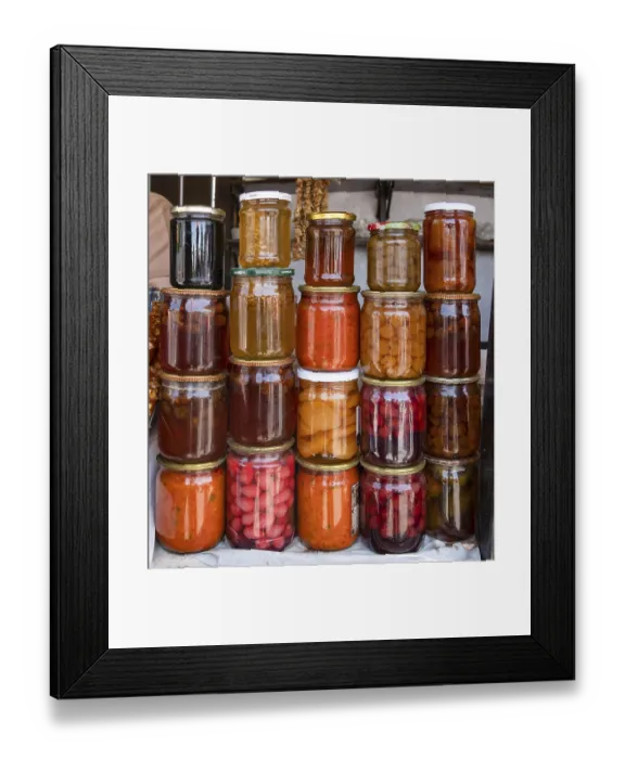 Framed Print : Canned fruits and vegetables in glass jars Framed Print : Canned fruits and vegetables in glass jars