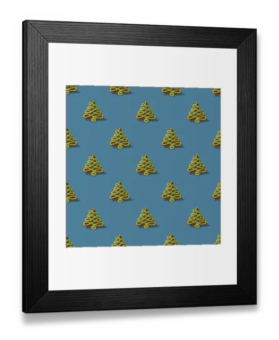 Framed Print : Gingerbread in the shape of a christmas tree with shadow on a blue background seamless pattern Framed Print : Gingerbread in the shape of a christmas tree with shadow on a blue background seamless pattern