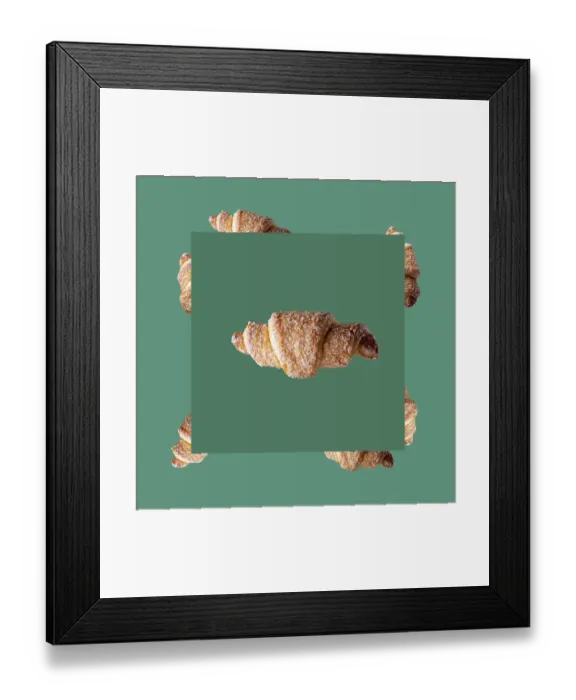 Framed Print : Curd mini croissants on green background seamless pattern