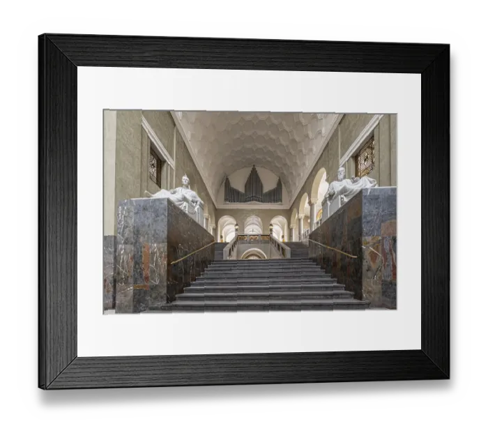 Framed Print : Magnificent entrance area of the University of Munich with marble staircase and sculptures