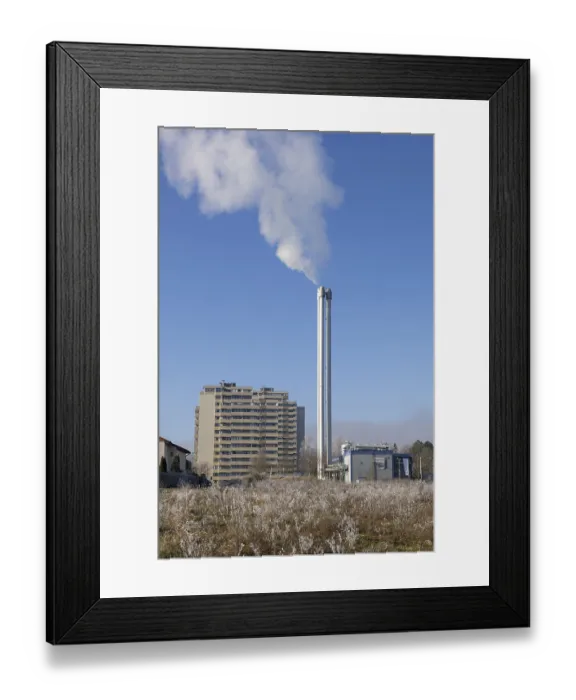Framed Print : High chimney with smoke emission
