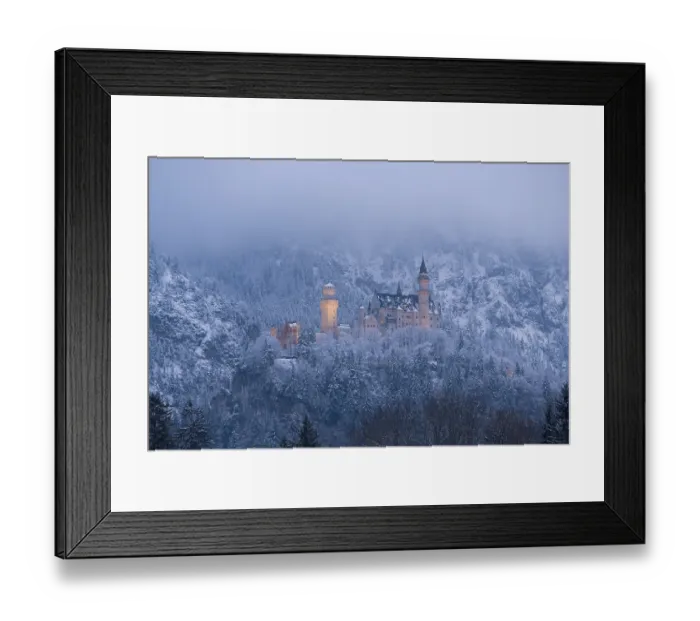 Framed Print : A romantic castle glows in the twilight