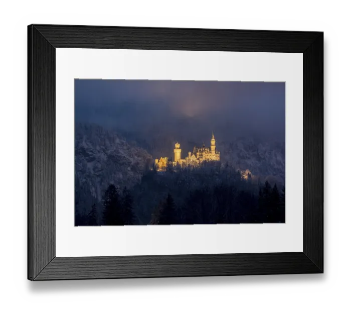 Framed Print : Mystical castle in the winter fog