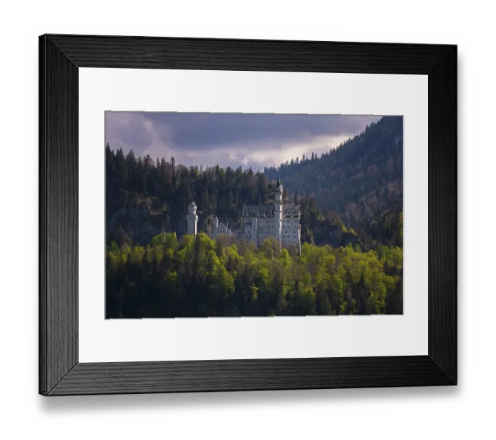 Framed Print : Neuschwanstein Castle rises majestically from the dense forest Framed Print : Neuschwanstein Castle rises majestically from the dense forest