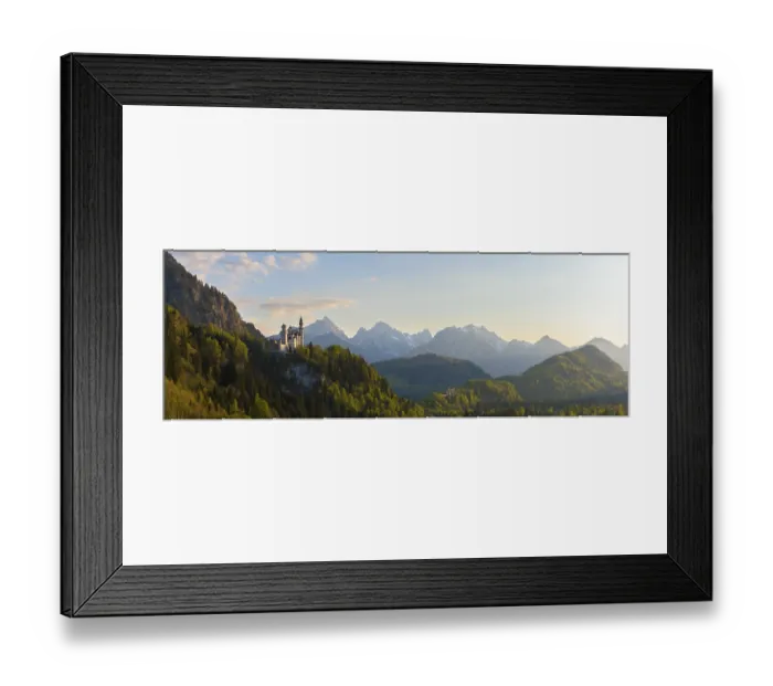Framed Print : Wide panoramic landscape with castle and alpine background