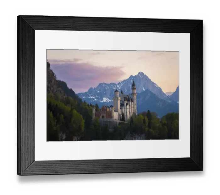Framed Print : Fairytale Neuschwanstein Castle framed by the Alps after sunset