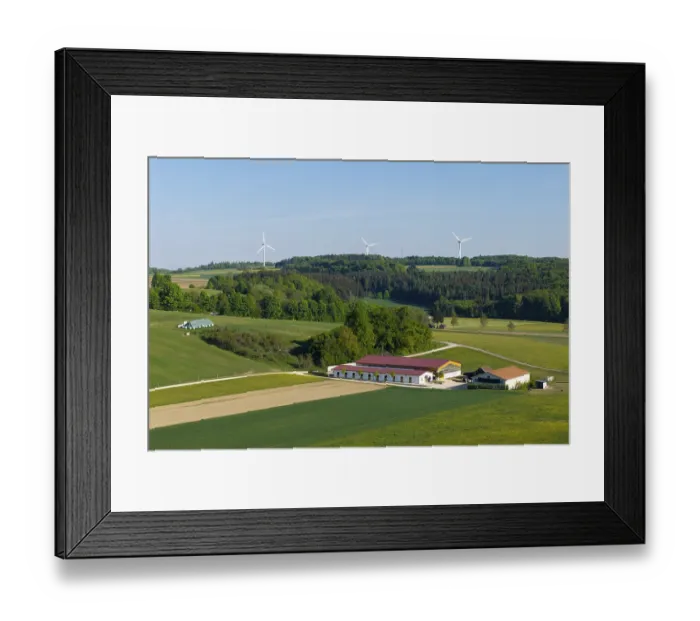 Framed Print : Idyllic rural scene with windmills