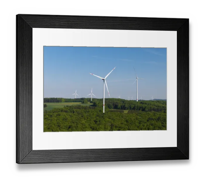 Framed Print : Field with several wind turbines under a bright blue sky Framed Print : Field with several wind turbines under a bright blue sky