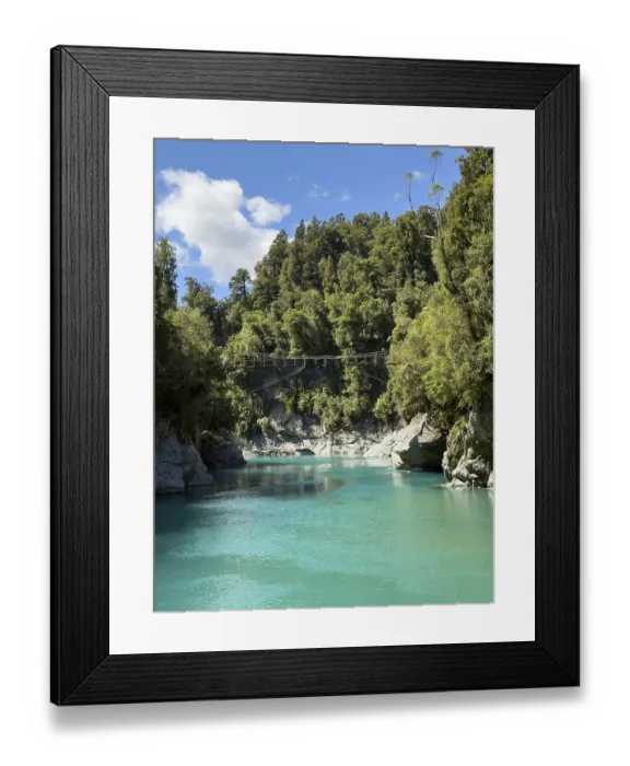 Framed Print : Suspension bridge in the Hokitika Gorge on the Hokitika River Framed Print : Suspension bridge in the Hokitika Gorge on the Hokitika River