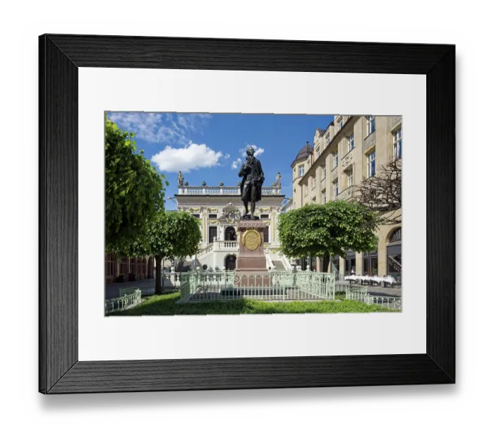 Framed Print : Baroque Old Trade Exchange, bronze statue of Goethe by Carl Seffner