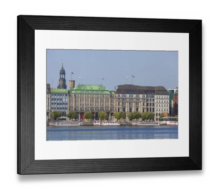Framed Print : Jungfernstieg with Michel, Inner Alster Lake and jetty