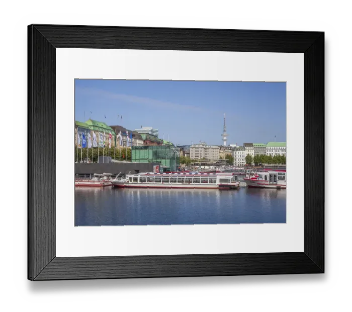 Framed Print : Jungfernstieg with Inner Alster Lake and jetty