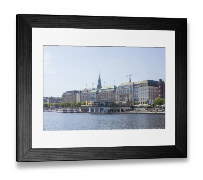 Framed Print : Jungfernstieg with Inner Alster Lake and gastronomy Cafe Alsterpavillon Alex
