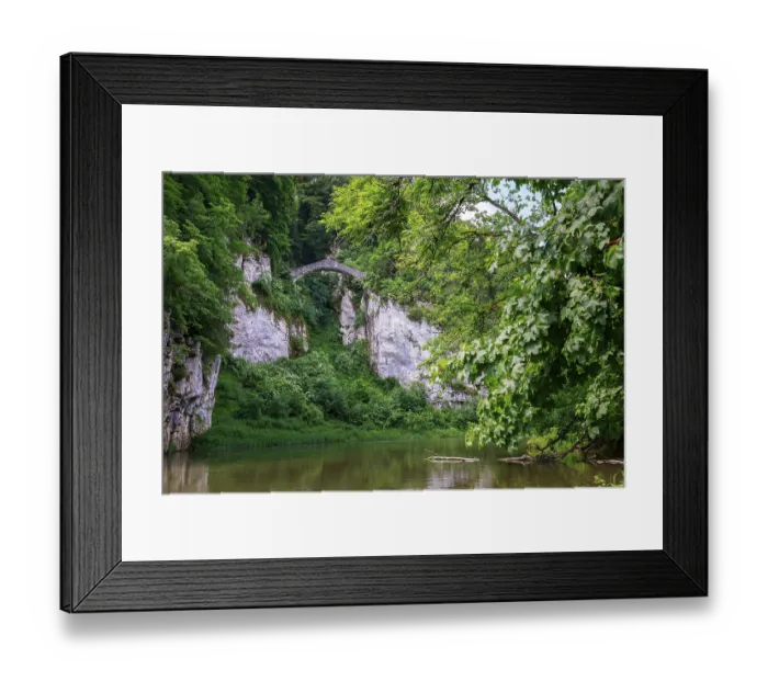 Framed Print : The old Devil's Bridge near Inzigkofen crosses a peaceful river