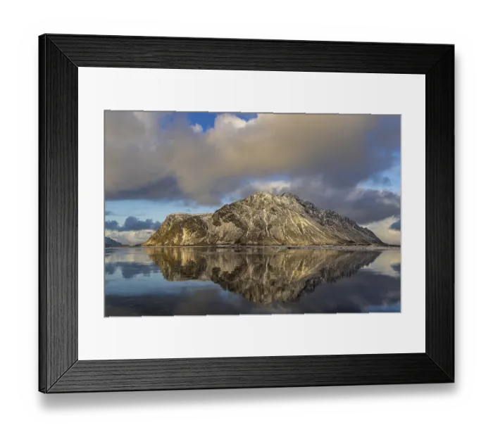 Framed Print : Lofoten wall reflection at the E10 near Kleppstad