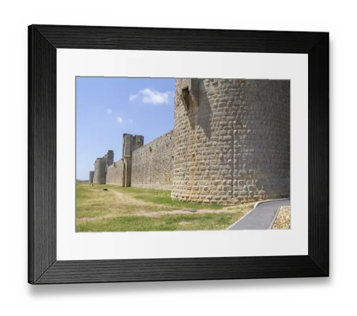 Framed Print : City wall of a commune named Aigues-Mortes in France