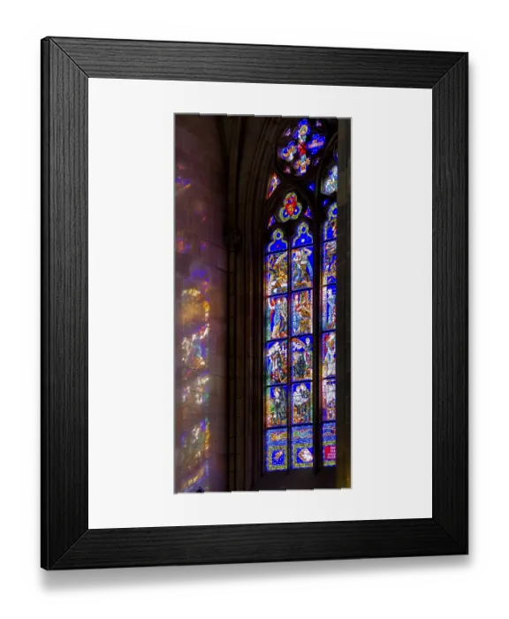 Framed Print : Detail of a colorful church window inside the Saint Vitus Cathedral in Prague Framed Print : Detail of a colorful church window inside the Saint Vitus Cathedral in Prague