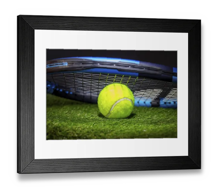 Framed Print : Tennis symbol: close-up of a tennis racket with tennis ball