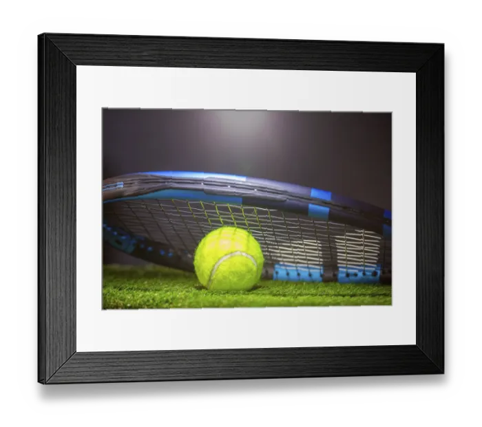 Framed Print : Tennis symbol: close-up of a tennis racket with tennis ball