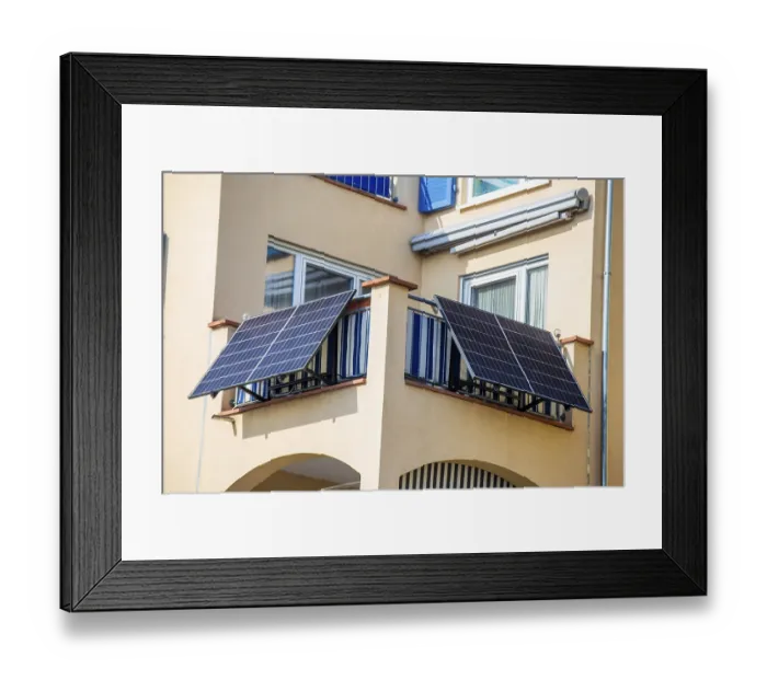 Framed Print : Solar cells on an apartment building