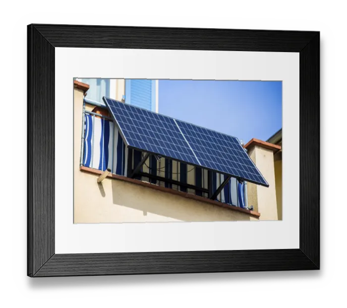 Framed Print : Solar cells on an apartment building