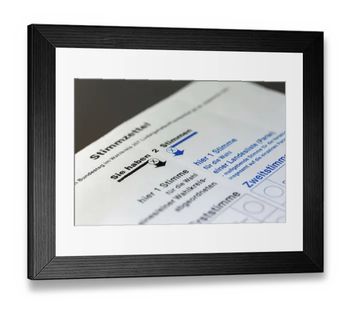 Framed Print : Symbol image of the Bundestag election Germany : Close-up of a ballot paper