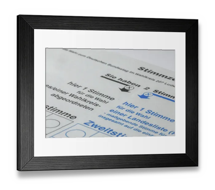 Framed Print : Symbol image of the Bundestag election Germany : Close-up of a ballot paper