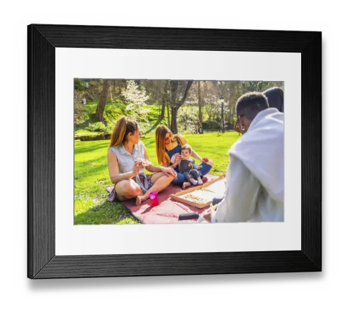 Framed Print : Group of friends and family members are sitting on blanket Framed Print : Group of friends and family members are sitting on blanket