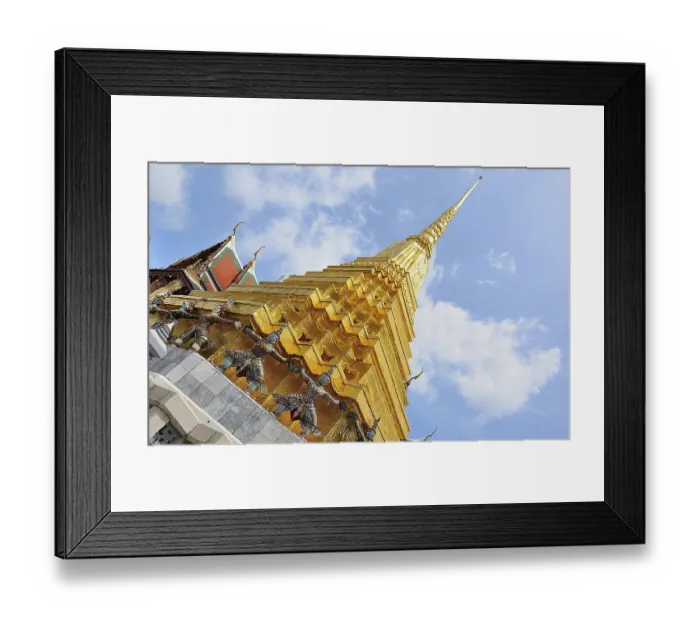 Framed Print : Golden chedi reaching for a bright blue sky Framed Print : Golden chedi reaching for a bright blue sky