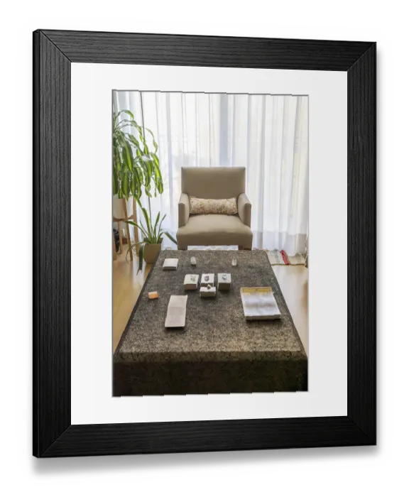 Framed Print : Various tarot decks arranged aesthetically on a coffee table