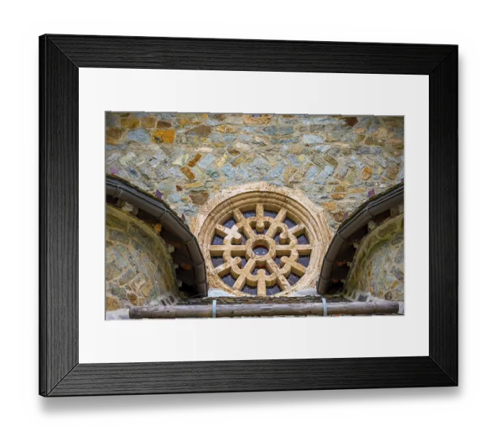 Framed Print : Beautiful Window with an Eye on an Old Church in Old Town in a Summer Day in Samedan