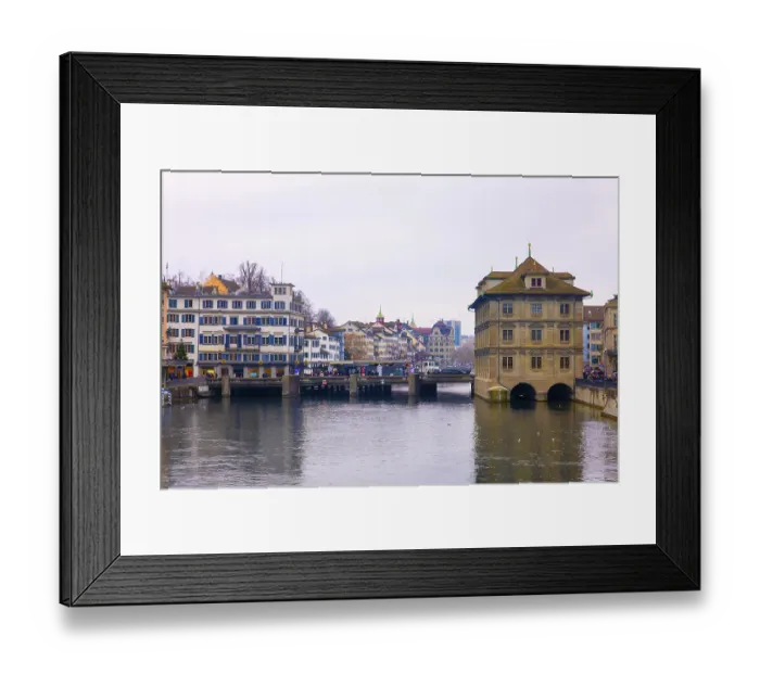Framed Print : Cityscape and House on River Limmat in City of Zurich